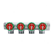 VARMEGA Коллектор регулирующий 1" на 4 выхода 1/2" хромированный (1/24)