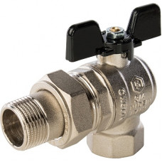 Кран шаровой Stout (бабочка) с американкой угловой 3/4 PTFE (12/48)