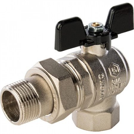 Кран шаровой Stout (бабочка) с американкой угловой 3/4 PTFE (12/48) купить в Воронеже 